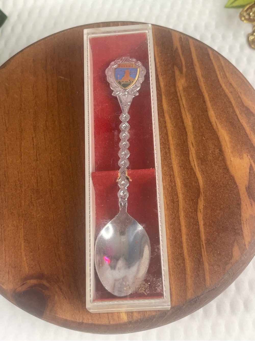 Vintage Panama souvenir collector spoon featuring a colorful enamel-style Panama